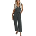 thumbnail image 1 of Odeerbi Women Jumpsuit Rompers Overalls Summer Sleeveless High Waisted Solid Color Straight Pants Romper Pants Jumpsuits+Belt Dark Gray, 1 of 8