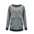 thumbnail image 1 of Odeerbi Women Maternity Shirts Blouses Trendy Solid Color Wrinkles Cotton Round Neck Long Sleeve Breastfeeding Clothe Top Gray, 1 of 6