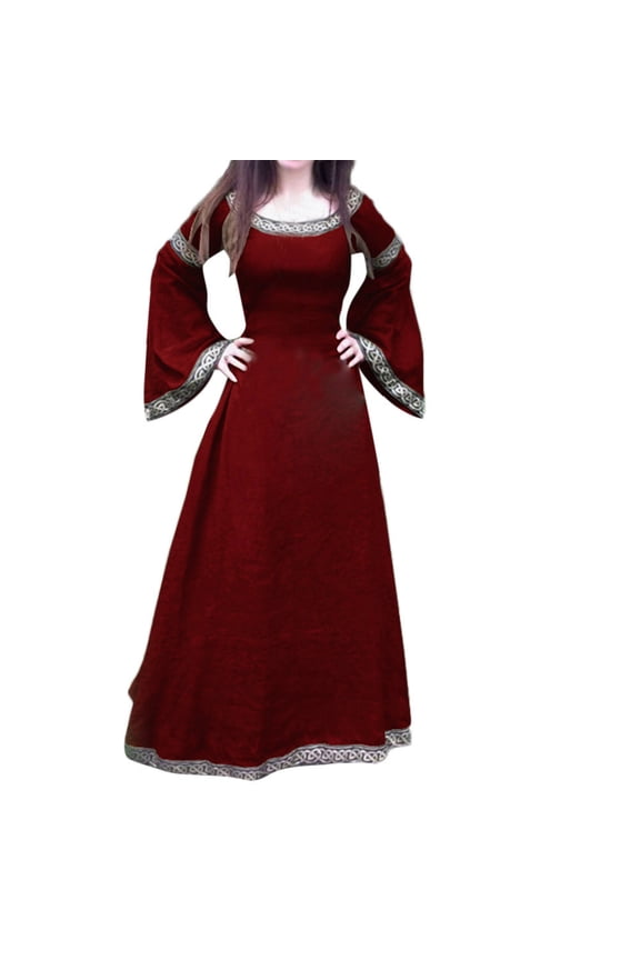Women Medieval Dress Renaissance Fit Irregular Long Sleeve Maxi Dress Green