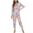 thumbnail image 1 of Odeerbi Women Pajama Sets Long Sleeves Sleepwear 2025 Fashion Tie-Dye Print Trousers Pajama Set Two-Piece Orange, 1 of 4