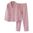 thumbnail image 1 of Odeerbi Women Pajama Sets Long Sleeves Sleepwear Cardigan 2025 Casual Double Pocket Solid Sleepwear Tops And Pants Turndown Suit Purple, 1 of 3