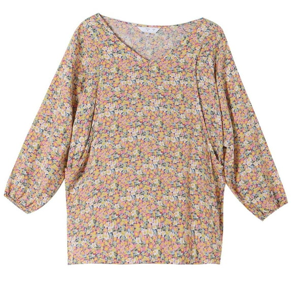 Odeerbi Women Pregnant Shirts Maternity Wear Blouses Breastfeeding 2025 Long Sleeve Small Floral V Neck Top Beige