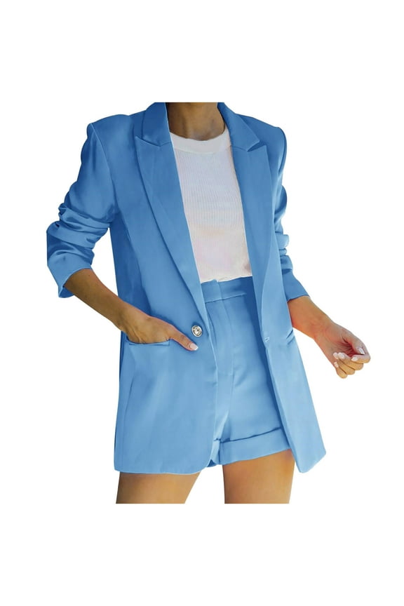Women Suits Sets Ladies Solid Turn Down Collar Jacket Long Sleeve Coat Outerwear Blazer Mint Green