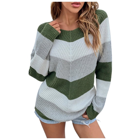 Odeerbi Women Sweater 2025 Casual Trendy Color Sweater Matching Pullover Long Sleeve Round Neck Sweater Green