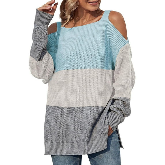 Odeerbi Women Sweater 2025 Casual Trendy Color Sweater Matching Pullover Long Sleeve Squard-Neck Sweater Blue