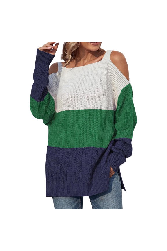 Women Sweater Casual Trendy Color Sweater Matching Pullover Long Sleeve Squard-Neck Sweater Green
