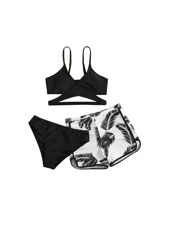 Women's Bikini Swimsuit Set Deep V Erogenous Split Design, 3-Piece Set, Size S