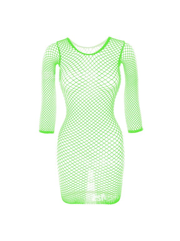 Women's Fishnet Lingerie Set Crotchless Valentine's Day Fishing Net Hollow Out Long Sleeved Bodysuit