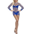 thumbnail image 1 of Odeerbi Women's Fishnet Lingerie Bodysuit Set Crotchless Panties 2025 Valentine's Day Sexy Fishing Net Perspective Seductive Hollow Out Long Sleeved Top Jumpsuit Blue, 1 of 1