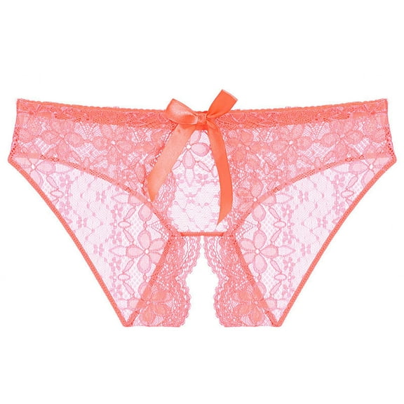 Odeerbi Women's Lace Crotchless Panties 2025 Valentine's Day Sexy Underwear Lace Bow Bikini Panties Pearl Silky Comfy Lace Brife Orange