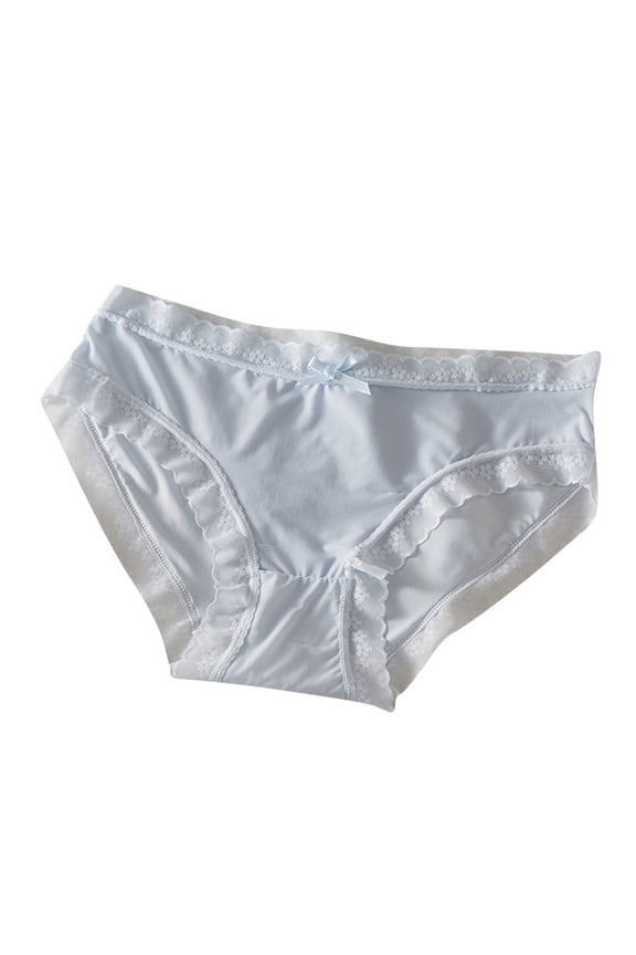 Women's Lace Ice Silk Underwear Seamless Panties Breathable Soft Stretch Brief Girls Quick Drying Cotton Crotch Mid Waist Summer Underwear Light Blue