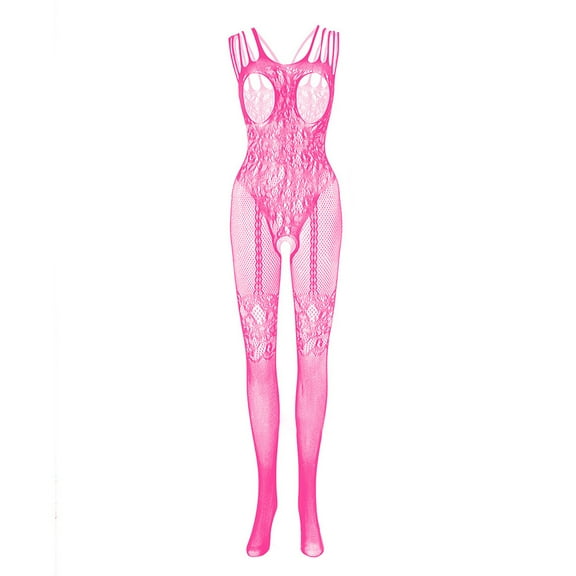 Odeerbi Women's Lingerie Bodysuit Set 2025 Valentine's Day High Elasticity Hollow Iron Diamond Mesh Wrap Hip Dress Dress Underwear Hot Pink