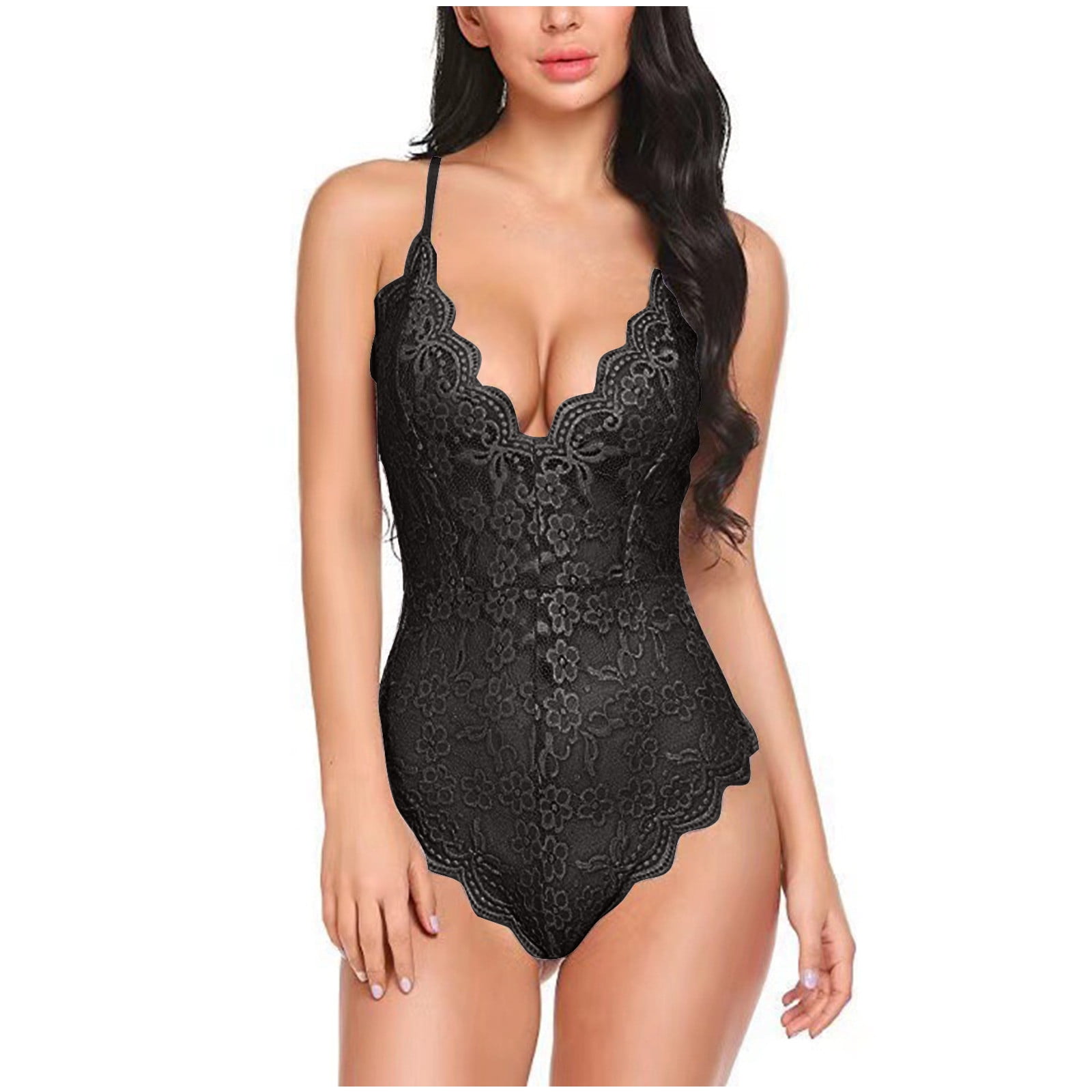 Odeerbi Womens Lingerie Bodysuit Set 2024 Valentines Day Sexy Sexy Lingerie Lace Pajamas Black 9826