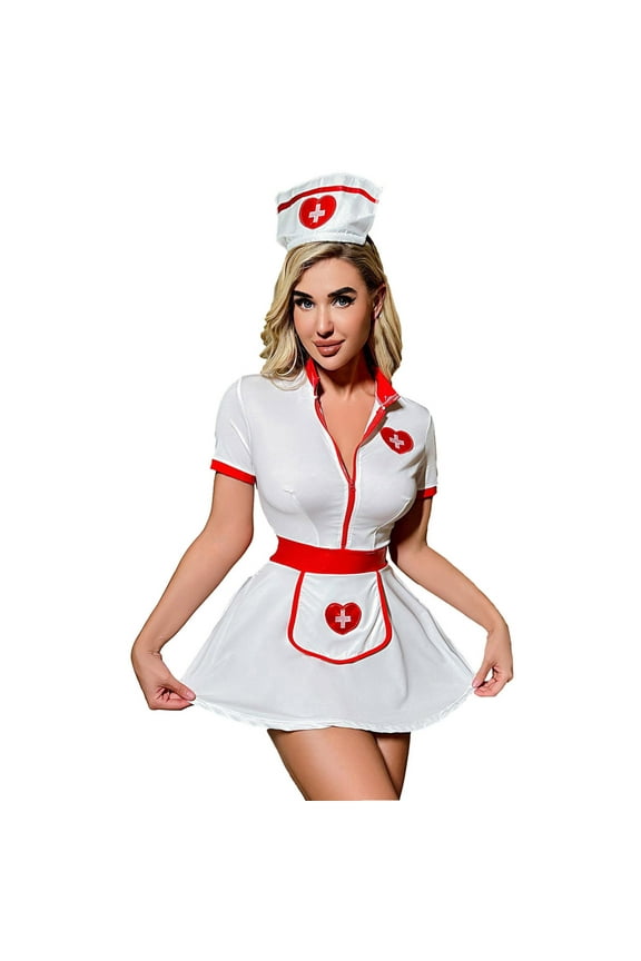 Women's Lingerie Bodysuit Set 2025 Valentine's Day Desire Nurse Uniform COS Sexy Temptation Pajamas Underwear Set White