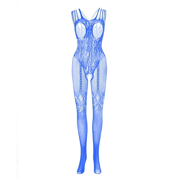 Odeerbi Women's Lingerie Bodysuit Set 2025 Valentine's Day High Elasticity Hollow Iron Diamond Mesh Wrap Hip Dress Dress Underwear Blue