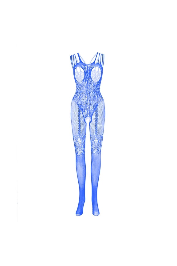 Women's Lingerie Bodysuit Set Valentine's Day High Elasticity Hollow Iron Diamond Mesh Wrap Hip Dress Dress Underwear Blue