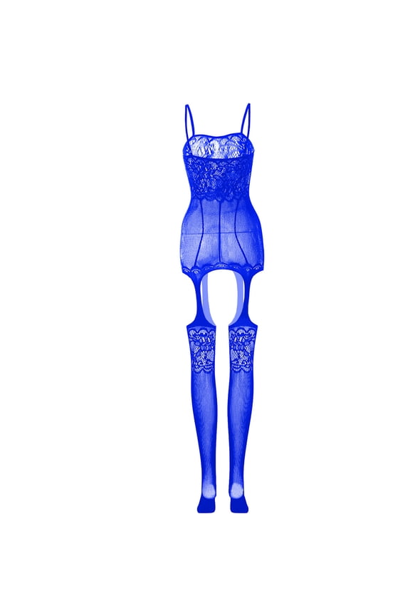 Women's Lingerie Bodysuit Set 2025 Valentine's Day Is High Elasticity Hollow Iron Diamond Mesh Wrap Hip Dress Dress Underwear Blue