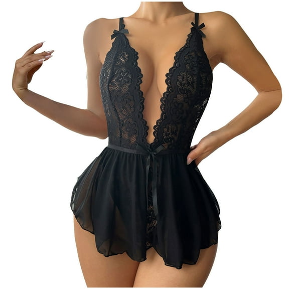 Odeerbi Women's Lingerie Bodysuit Set 2025 Valentine's Day Sexy Lacquer Leather Neck Hanging Piece Open Back Game Wear Underwear Black