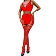 thumbnail image 1 of Odeerbi Women's Lingerie Bodysuit Set 2025 Valentine's Day Sexy Lingerie Fishnet Seamless Mesh Netting Chemise Hollow Out Bodysuit Sleepwear Red, 1 of 1