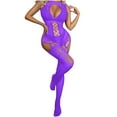 thumbnail image 1 of Odeerbi Women's Lingerie Bodysuit Set 2025 Valentine's Day Sexy Solid Color Mesh Cloth Transparent Hollow Socks And Nightwear Set Purple, 1 of 5