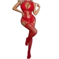 thumbnail image 1 of Odeerbi Women's Lingerie Bodysuit Set 2025 Valentine's Day Sexy Solid Color Mesh Cloth Transparent Hollow Socks And Nightwear Set Red, 1 of 5