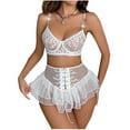 thumbnail image 1 of Odeerbi Women's Lingerie Corset Set 2025 Valentine's Day Solid Color Lace Fringe Sexy Sexy Underwear Body Shaping Set White, 1 of 6