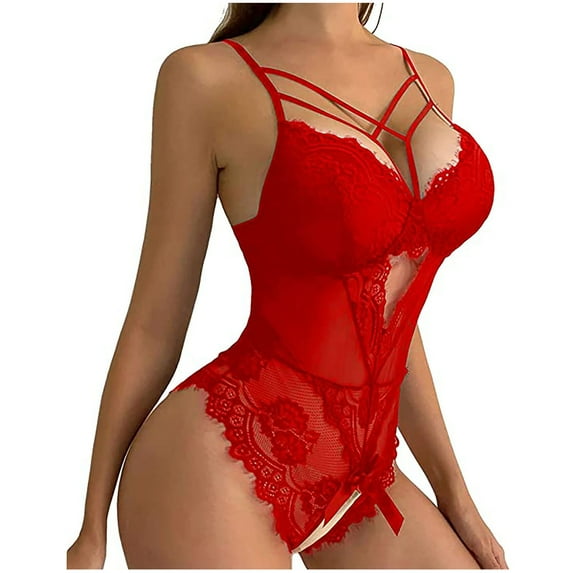 Odeerbi Women's Lingerie Set 2025 Valentine's Day Exquisite Lace Lingerie Intimates Sleepwear Sleepdress+Briefs Red
