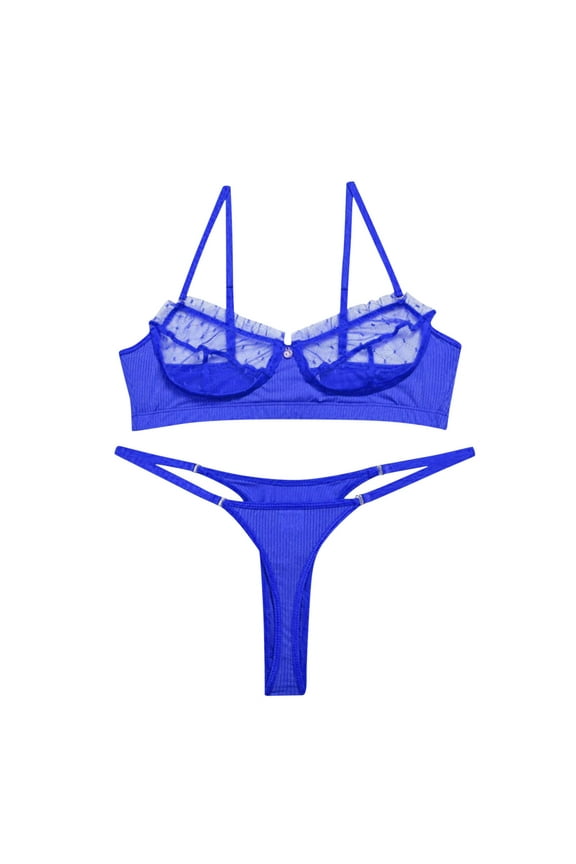 Women's Lingerie Set 2025 Valentine's Day Sexy Transparent Underwear Sling Solid Color Shortened Underwear Set Blue