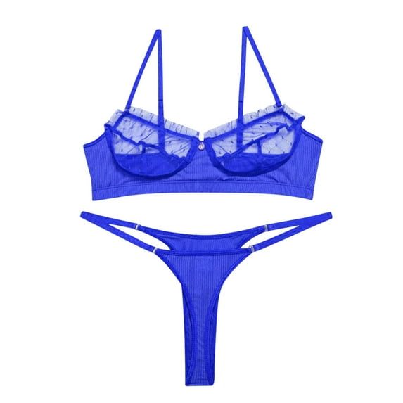Odeerbi Women's Lingerie Set 2025 Valentine's Day Sexy Transparent Underwear Sling Solid Color Shortened Underwear Set Blue
