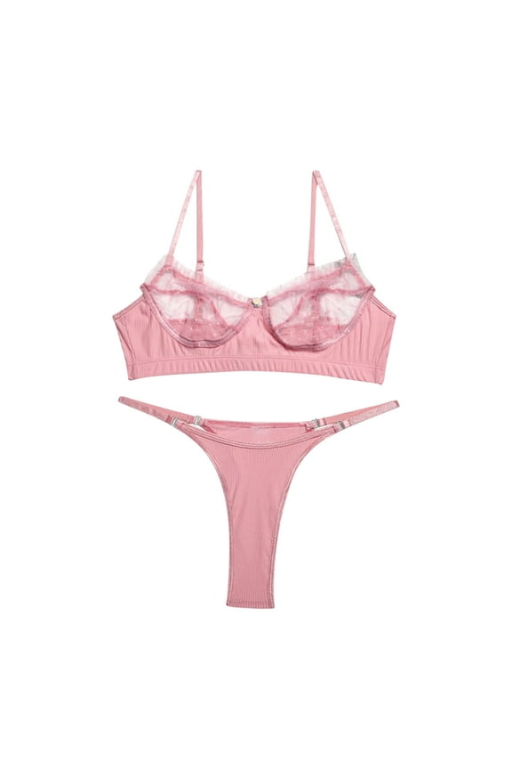 Women's Lingerie Set 2025 Valentine's Day Sexy Transparent Underwear Sling Solid Color Shortened Underwear Set Pink