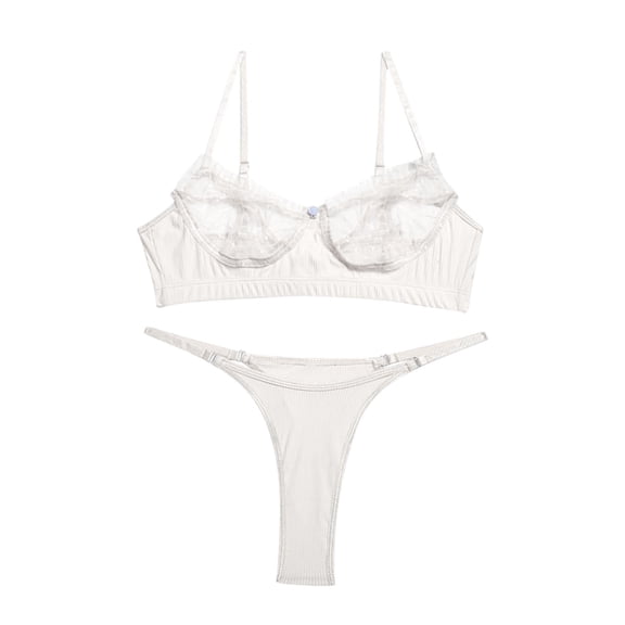 Odeerbi Women's Lingerie Set 2025 Valentine's Day Sexy Transparent Underwear Sling Solid Color Shortened Underwear Set White