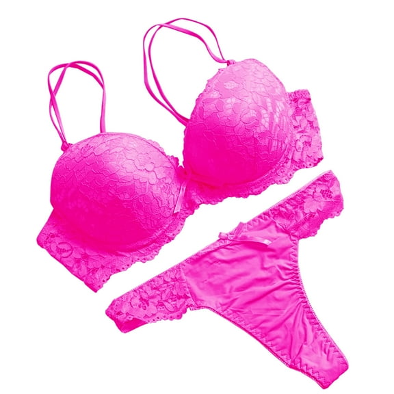 Odeerbi Women's Lingerie Set Valentine's Day 2025 Fashion Sexy Lace Underwear Pajamas Embroidered Ladies Steel Rings Intimates Set Hot Pink