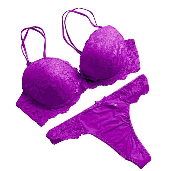 Odeerbi Women's Lingerie Set Valentine's Day 2025 Fashion Sexy Lace Underwear Pajamas Embroidered Ladies Steel Rings Intimates Set Purple