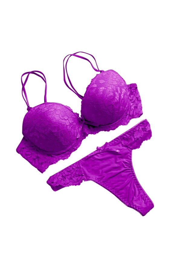 Women's Lingerie Set Valentine's Day 2025 Fashion Sexy Lace Underwear Pajamas Embroidered Ladies Steel Rings Intimates Set Purple