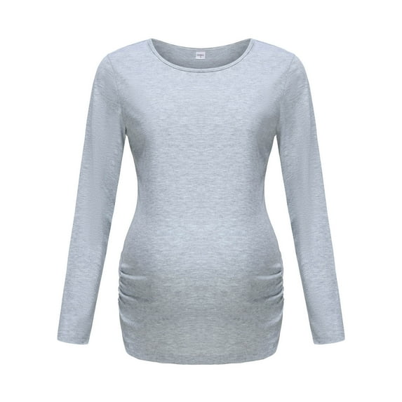 Odeerbi Women's Maternity Shirts Long Sleeve Pregnancy Tops Ladies Fashion Solid Color Casual Top Maternity Clothes Gray