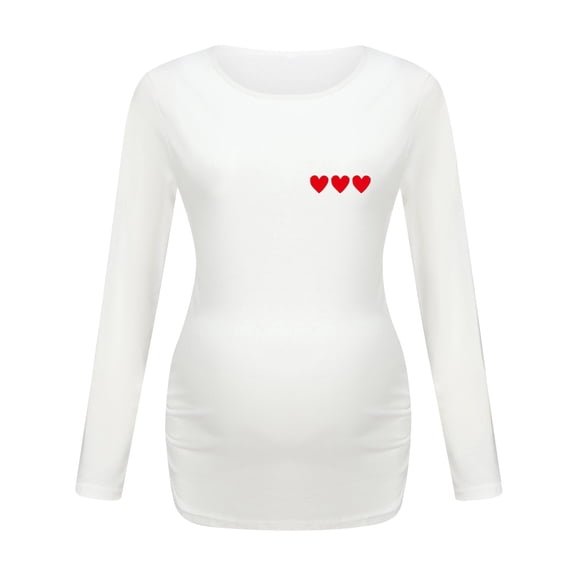 Odeerbi Women's Maternity Shirts Long Sleeve Pregnancy Tops Ladies Fashion Solid Color Heart Print Casual Top Maternity Clothes White