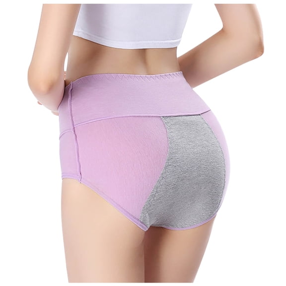 Odeerbi Women's Period Underwear Menstrual Postpartum Absorbent Panties Teens Girls Leak Proof Cotton Briefs Comfortable Solid Color High Waist Briefs