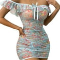thumbnail image 1 of Odeerbi Women's Plus Size Lingerie Dress Set 2025 Valentine's Day Large Size Sexy See Through Floral Tight Dress Rustic Style Mesh Printed Lingerie Off Shoulder Leakage Erotic Nightgown Blue, 1 of 7