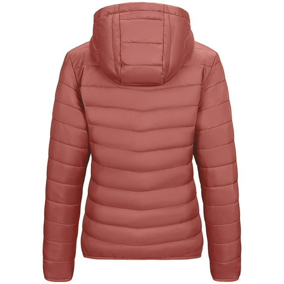 Odeerbi Women's Quilted Down Jacket Lightweight Puffer Jacket Long Winter Coat 2025 Long Sleeve Hooded Zip Up Quilted Down Coat With Pockets Rose Gold