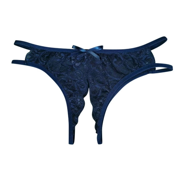 Odeerbi Women's Thong Crotchless Panties 2025 Valentine's Day Sexy Transparent Underwear Sling Solid Color Shortened Underwear Set Dark Blue