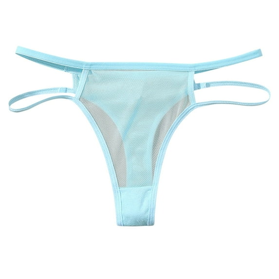 Odeerbi Women's Thongs Seamless Underwear Breathable Soft Stretch Brief Panties Sexy Mesh Thong Low Waisted Triangular Underwear Light Blue