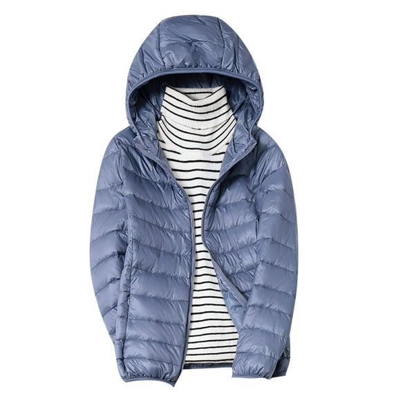Odeerbi Women's Winter Coat Lightweight Puffer Jacket Long Down Jacket Lightweight Hooded Short Down Jacket Large Size White Duck Down Warm Jacket Blue