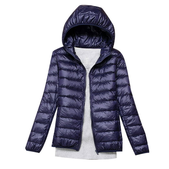 Odeerbi Women's Winter Coat Lightweight Puffer Jacket Long Down Jacket Lightweight Hooded Short Down Jacket Large Size White Duck Down Warm Jacket Navy