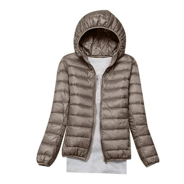 Odeerbi Women's Winter Coat Lightweight Puffer Jacket Long Down Jacket Lightweight Hooded Short Down Jacket Large Size White Duck Down Warm Jacket Khaki