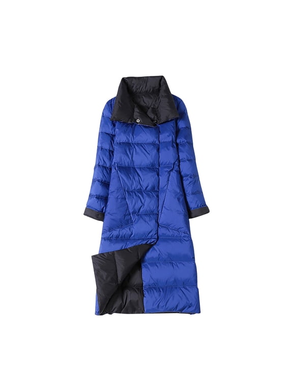 Women's Winter Coat Puffer Jacket Long Down Jacket Thin Mid Length Knee Length Down Coat Blue