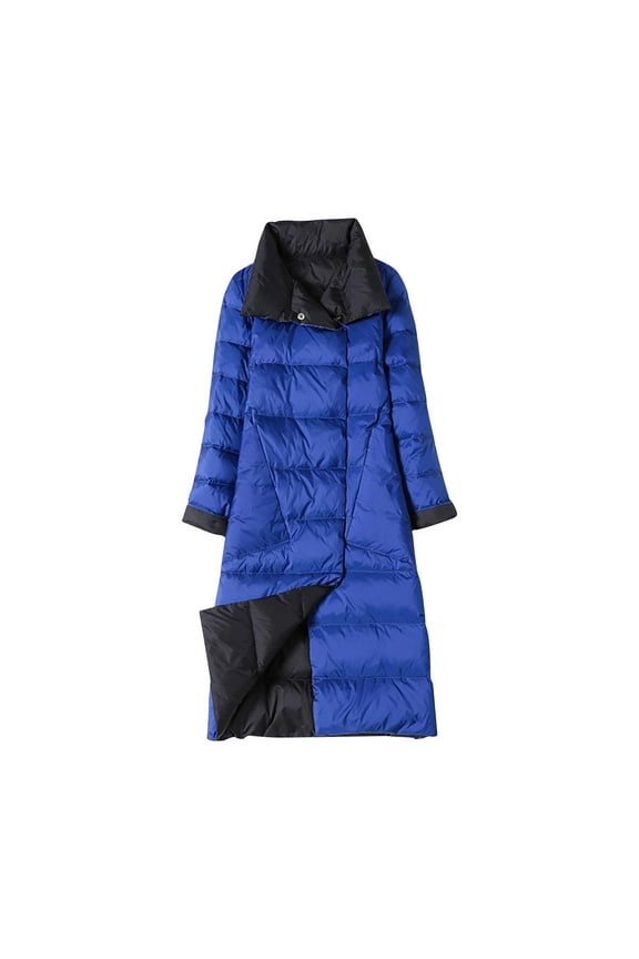 Women's Winter Coat Puffer Jacket Long Down Jacket Thin Mid Length Knee Length Down Coat Blue