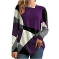 thumbnail image 1 of Odeerbi Womens Color Block Tops Dressy Casual Blouse Long Sleeve Shirts Fall Round Neck Printed Loose Shirt Purple, 1 of 6
