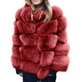 thumbnail image 1 of Odeerbi Womens Faux Fox Furry Overcoat Thicken Fleece Jacket Winter Fuzzy Coat Plus Size Winter Warm Coat Loose Stand Collar Plush Jacket Burgundy, 1 of 6