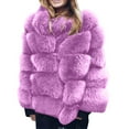 thumbnail image 1 of Odeerbi Womens Faux Fox Furry Overcoat Thicken Fleece Jacket Winter Fuzzy Coat Plus Size Winter Warm Coat Loose Stand Collar Plush Jacket Purple, 1 of 6