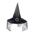 thumbnail image 1 of Odeerbi Womens Halloween Witch Hat Gothic Tulle Wide Brim Pointed Tall Hat Party Dress Up Accessory, 1 of 6